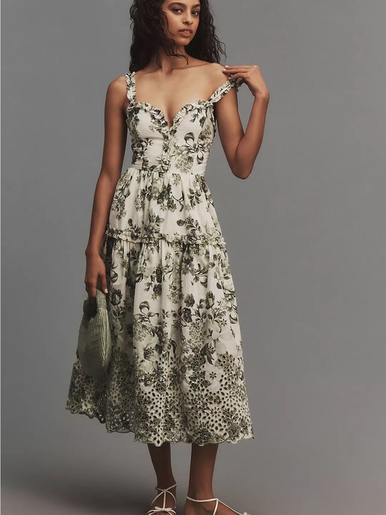 Anthropologie Dresses & Skirts - Anthropologie Sleeveless Sweetheart A-Line Midi Dress Eyelet Green
